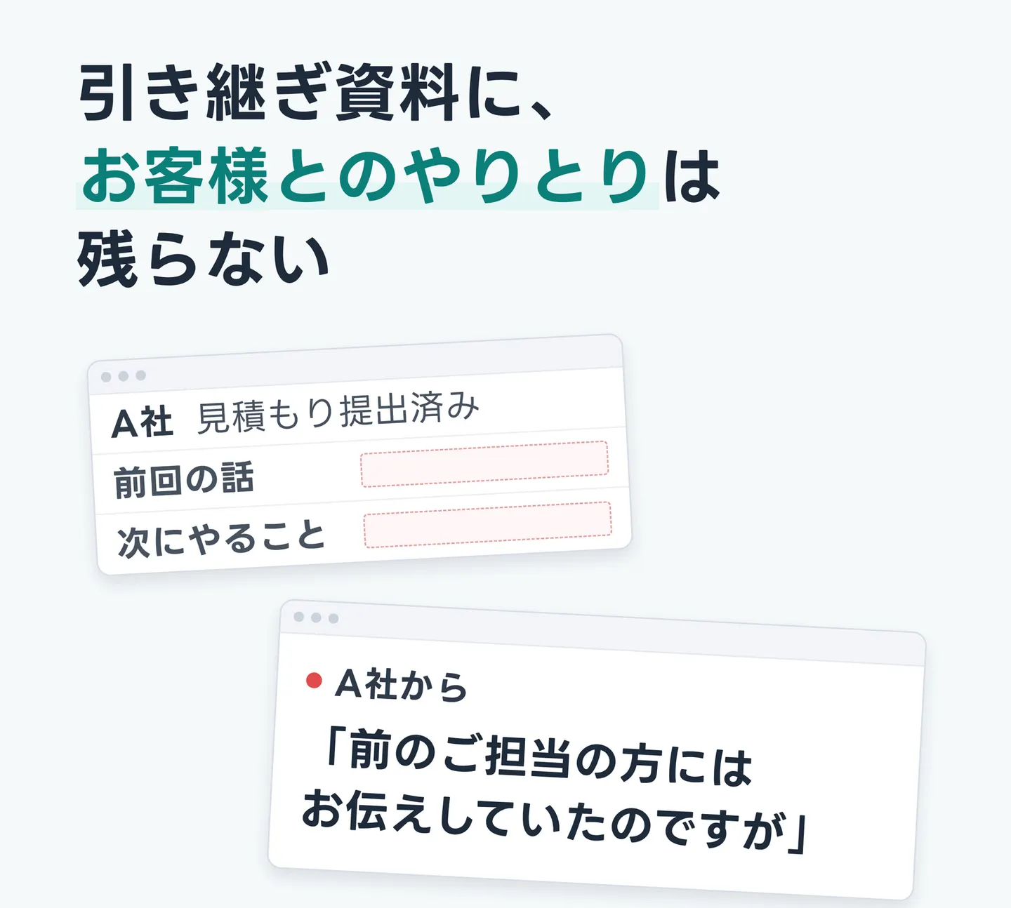 引き継ぎ資料に、お客様とのやりとりは残らない