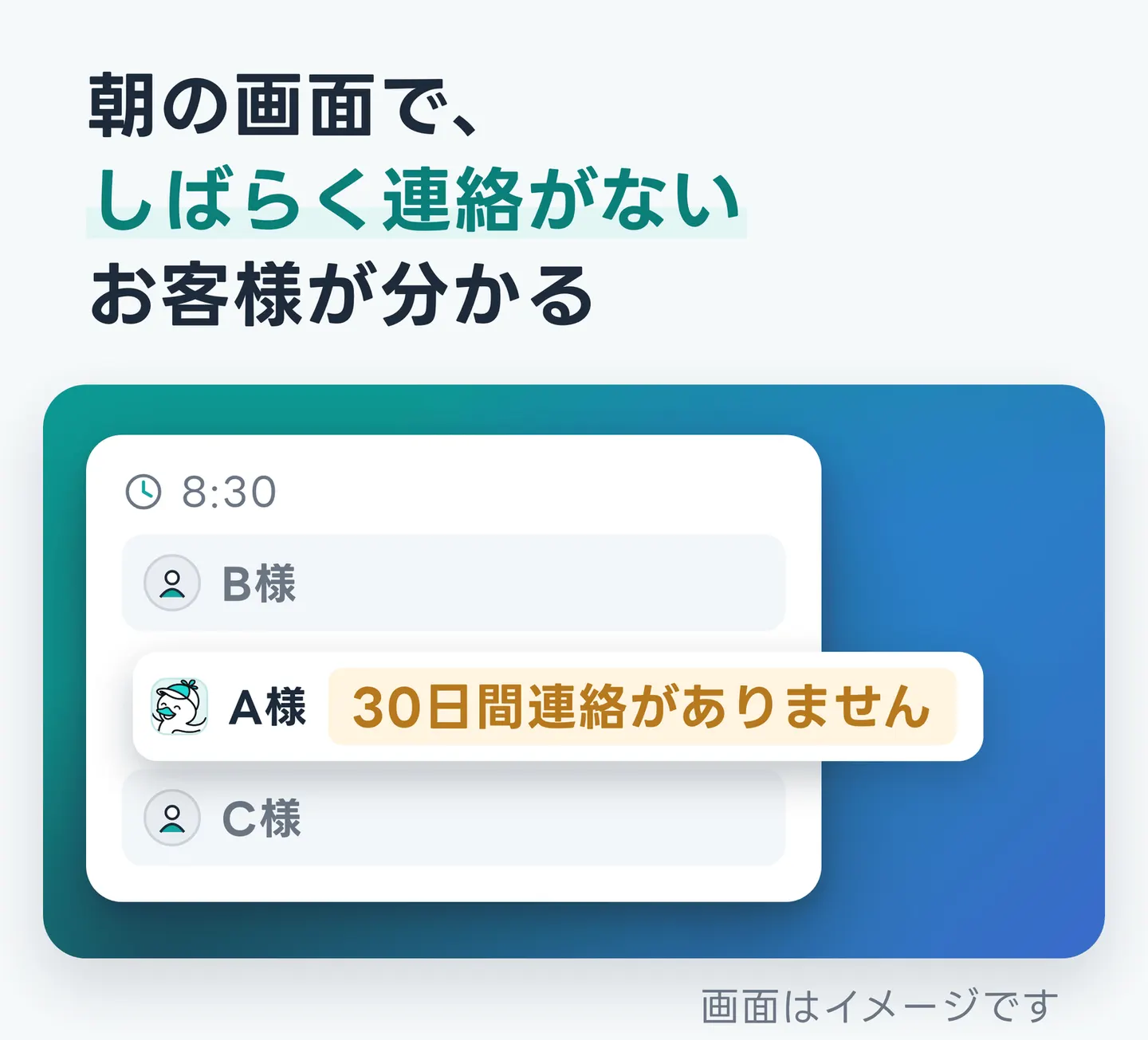 朝の画面で、しばらく連絡がないお客様が分かる
