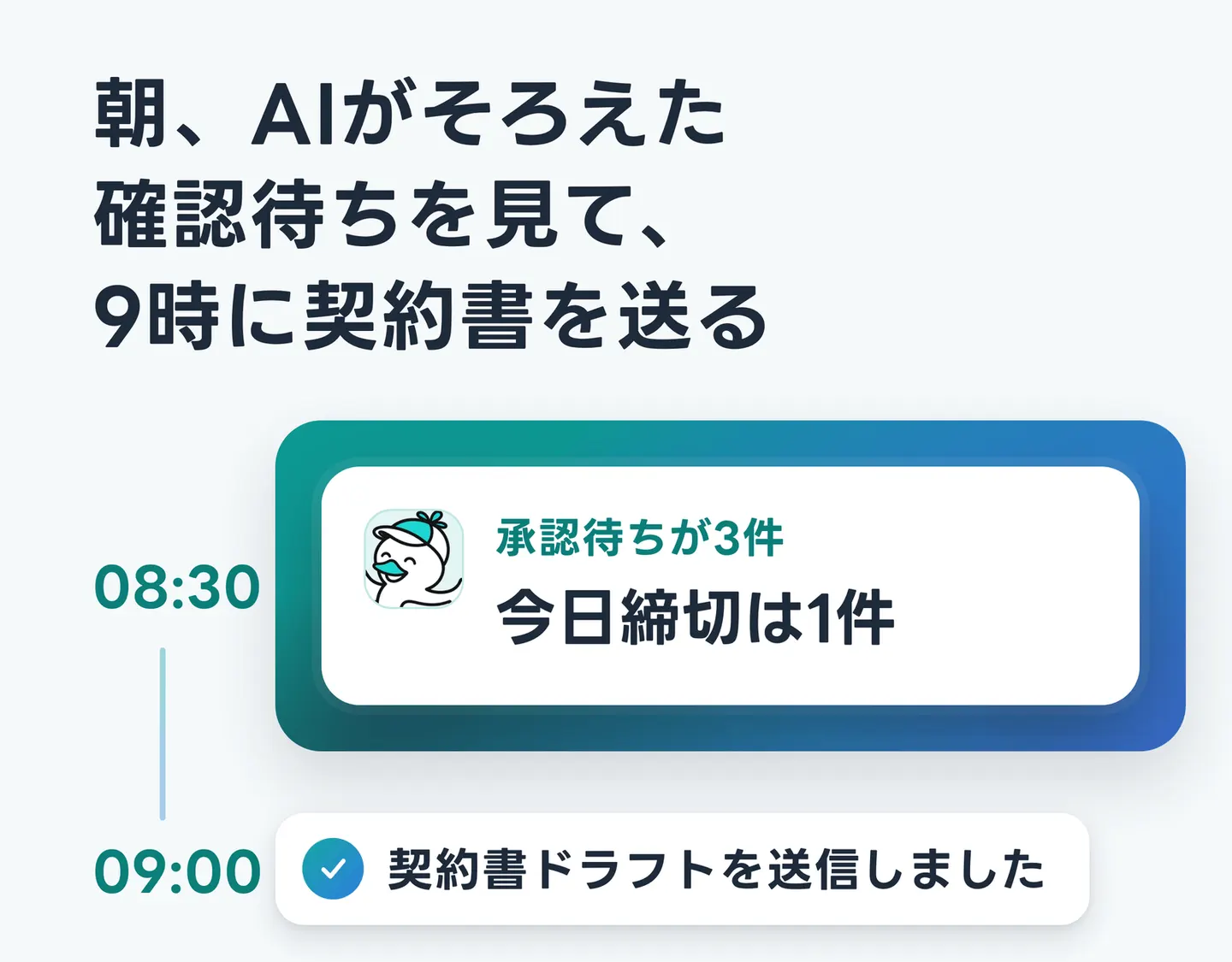 朝、AIがそろえた確認待ちを見て、9時に契約書を送る
