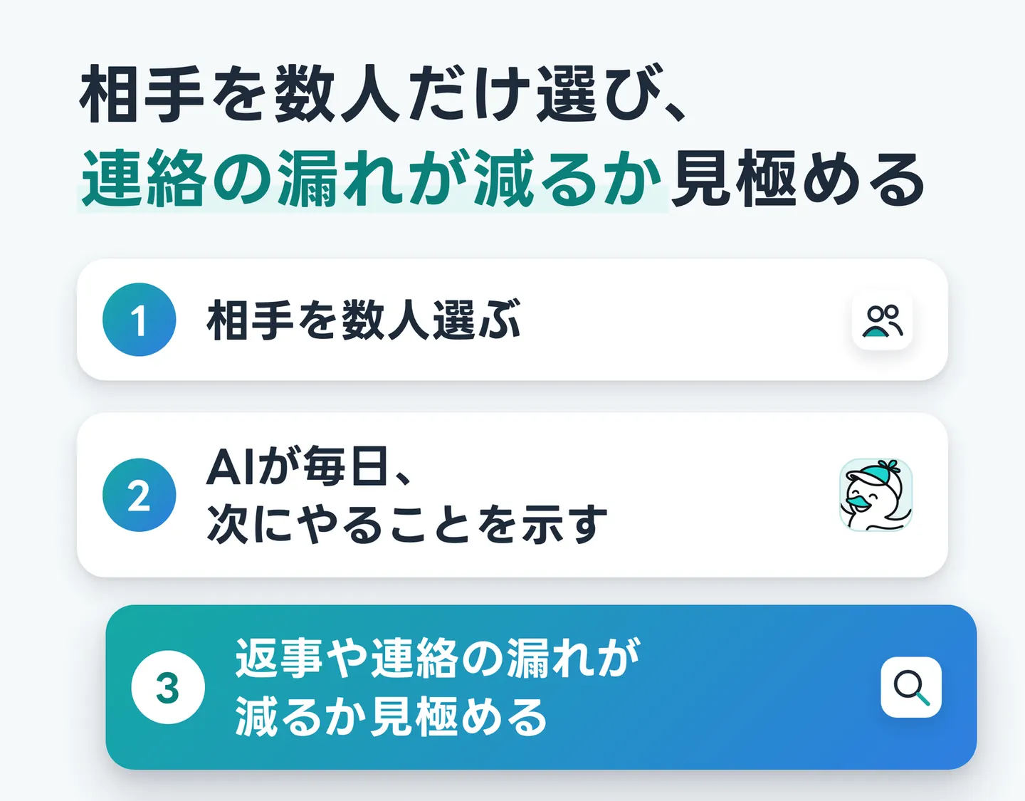 相手を数人だけ選び、連絡の漏れが減るか見極める