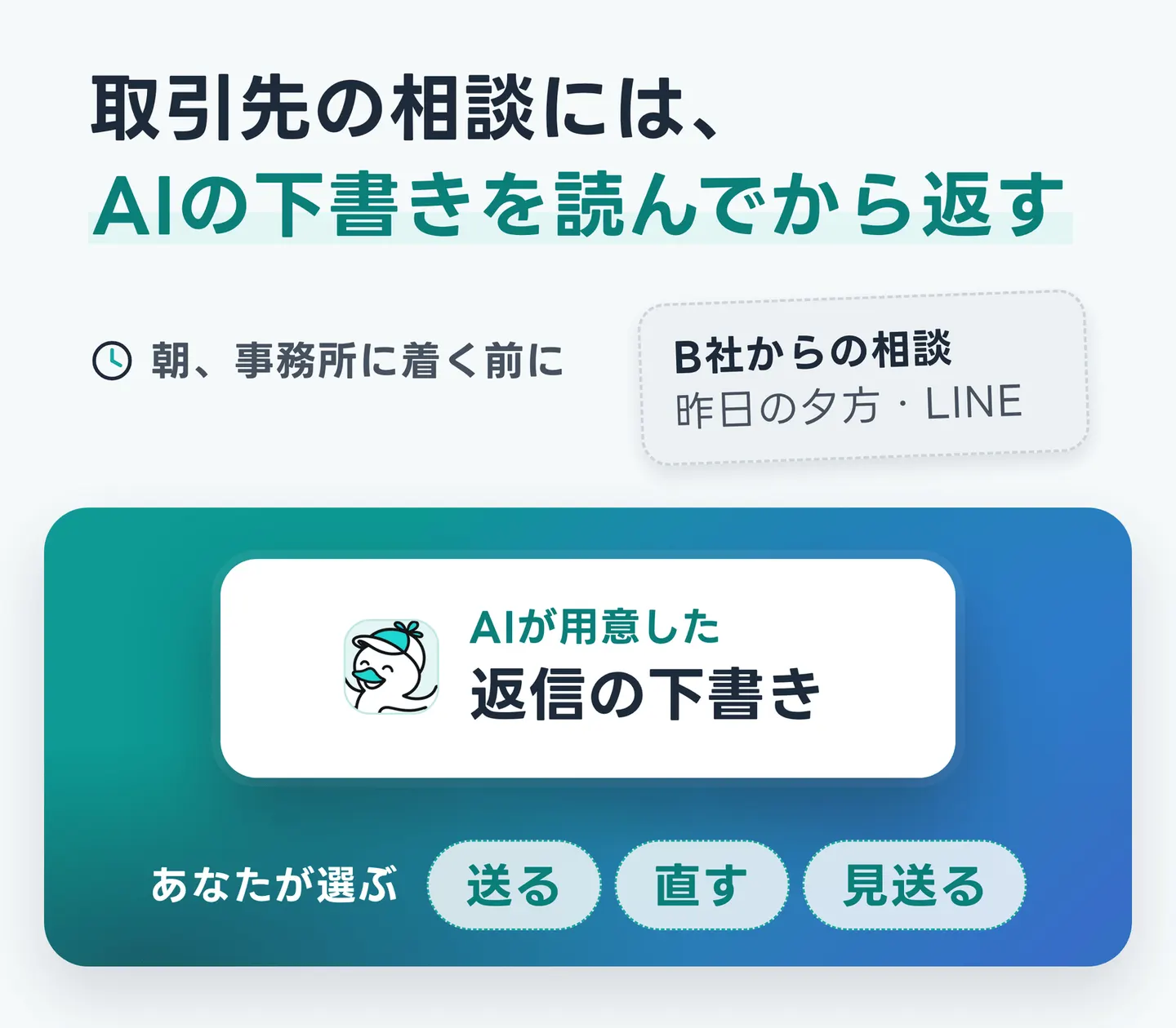 取引先の相談には、AIの下書きを読んでから返す