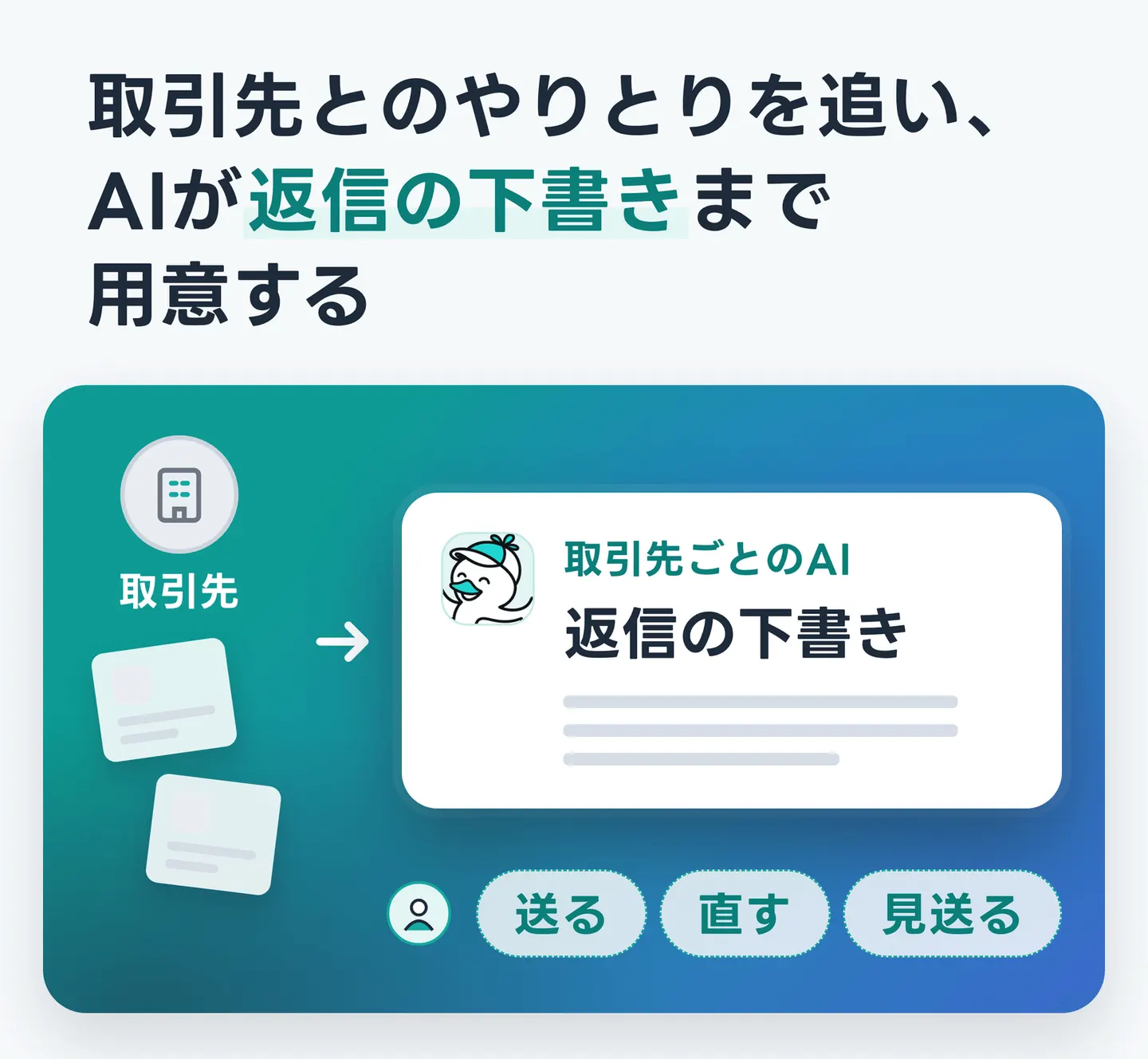 取引先とのやりとりを追い、AIが返信の下書きまで用意する