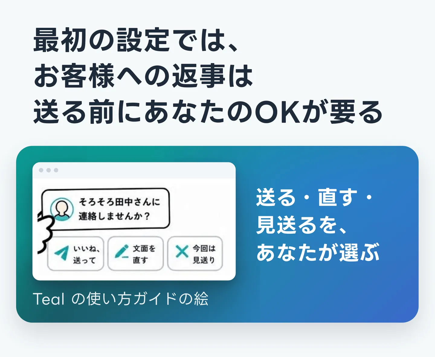 最初の設定では、お客様への返事は送る前にあなたのOKが要る