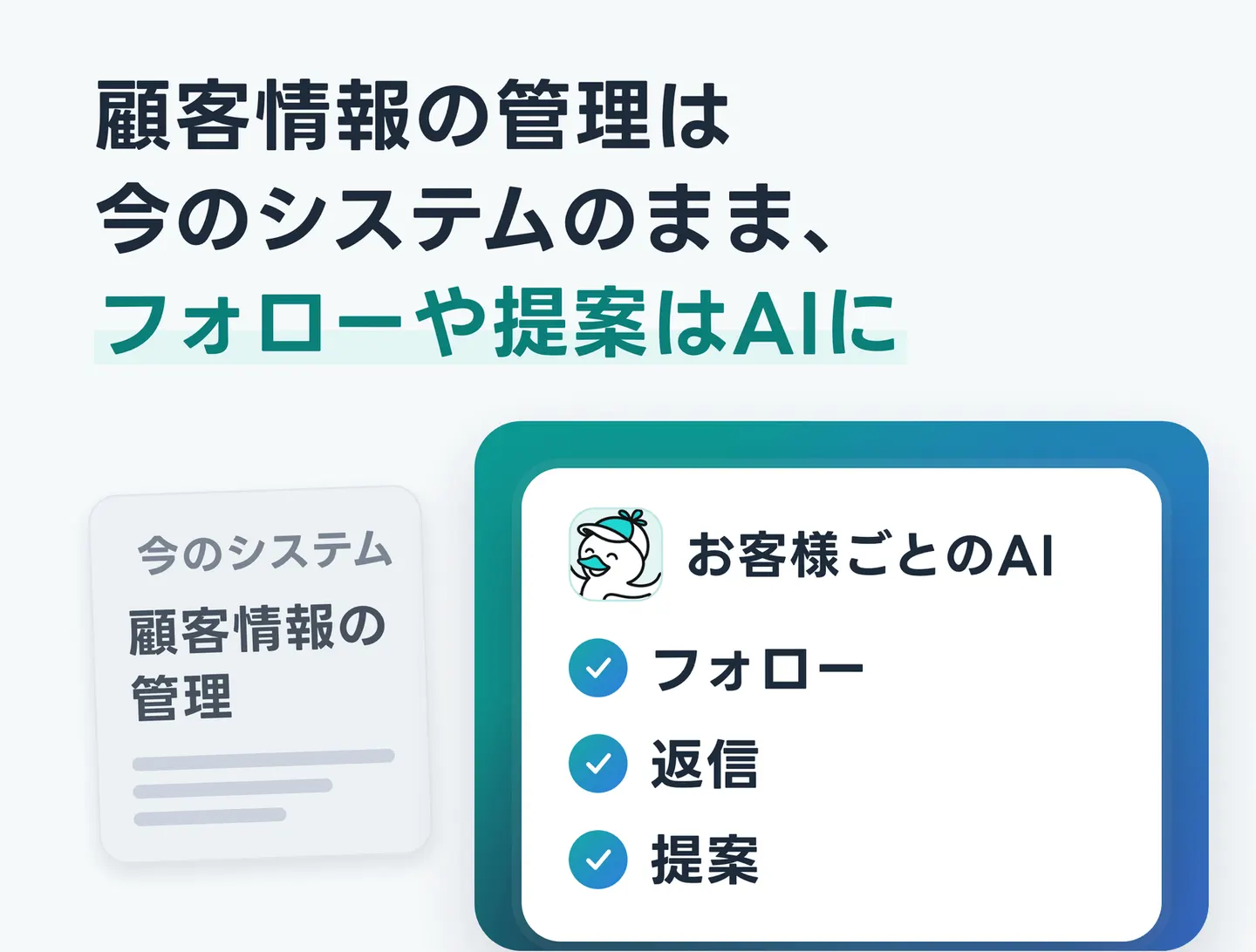 顧客情報の管理は今のシステムのまま、フォローや提案はAIに