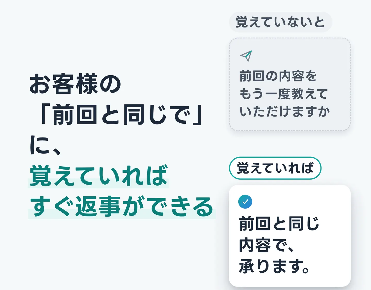 お客様の「前回と同じで」に、覚えていればすぐ返事ができる