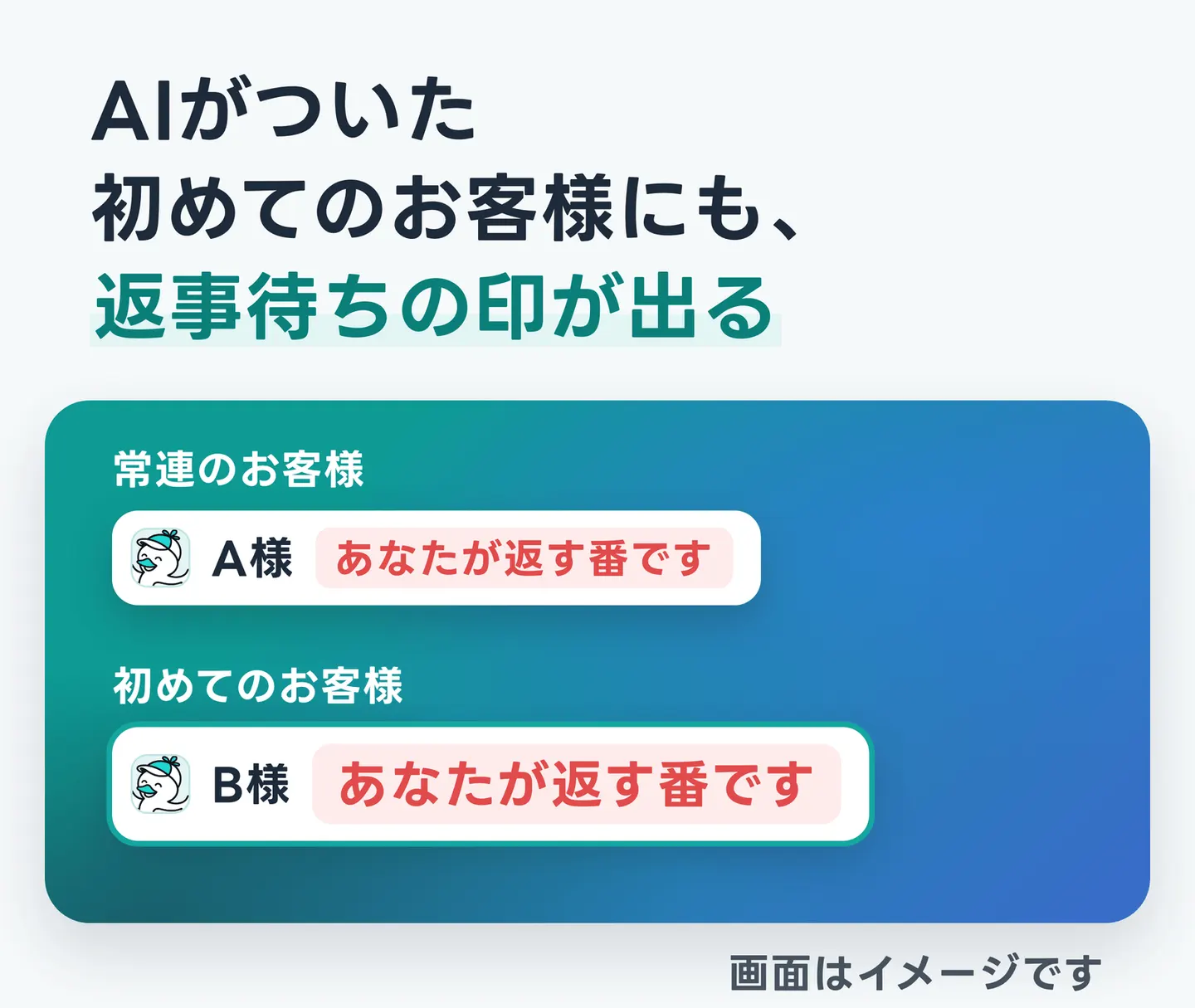 AIがついた初めてのお客様にも、返事待ちの印が出る
