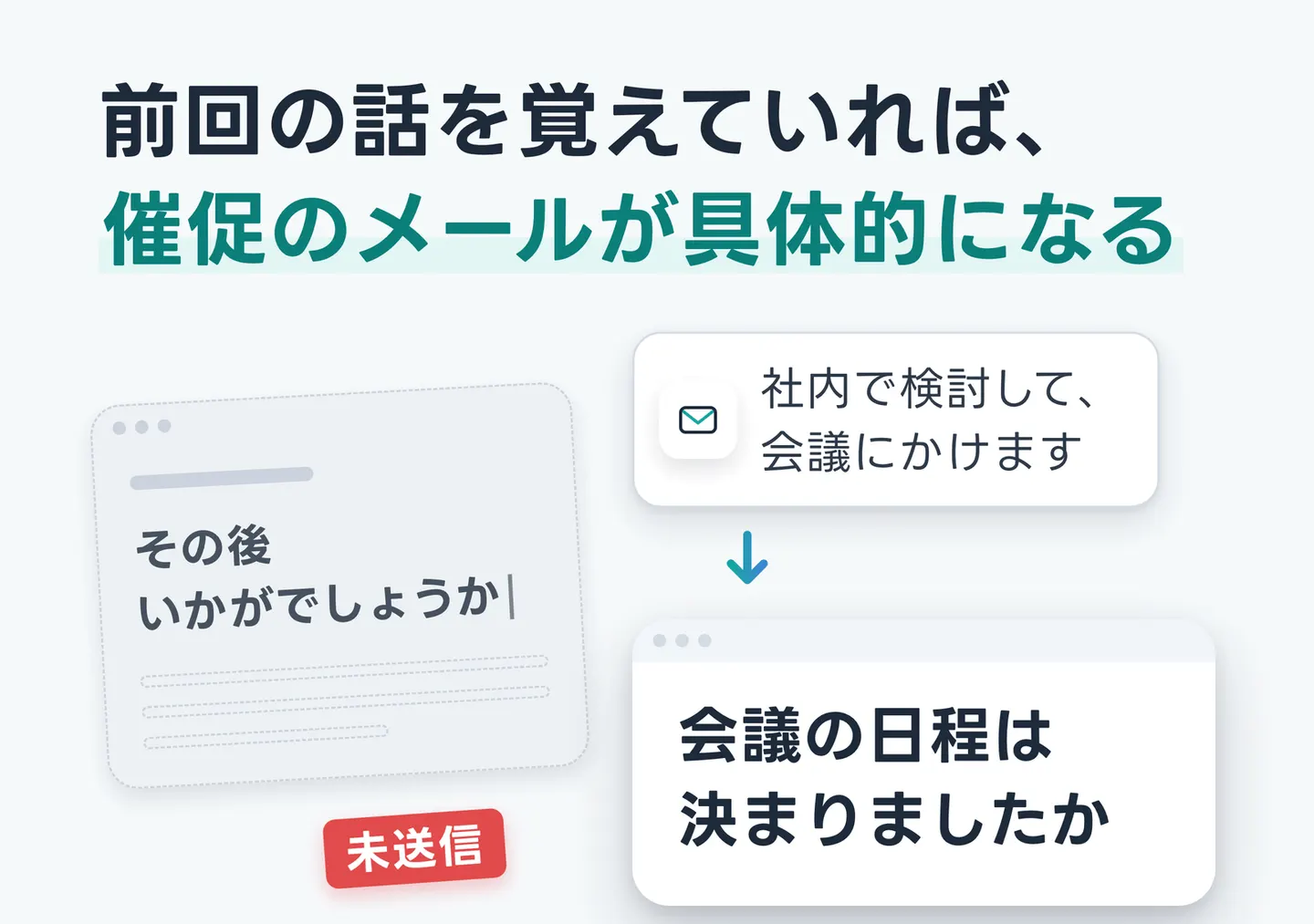 前回の話を覚えていれば、催促のメールが具体的になる