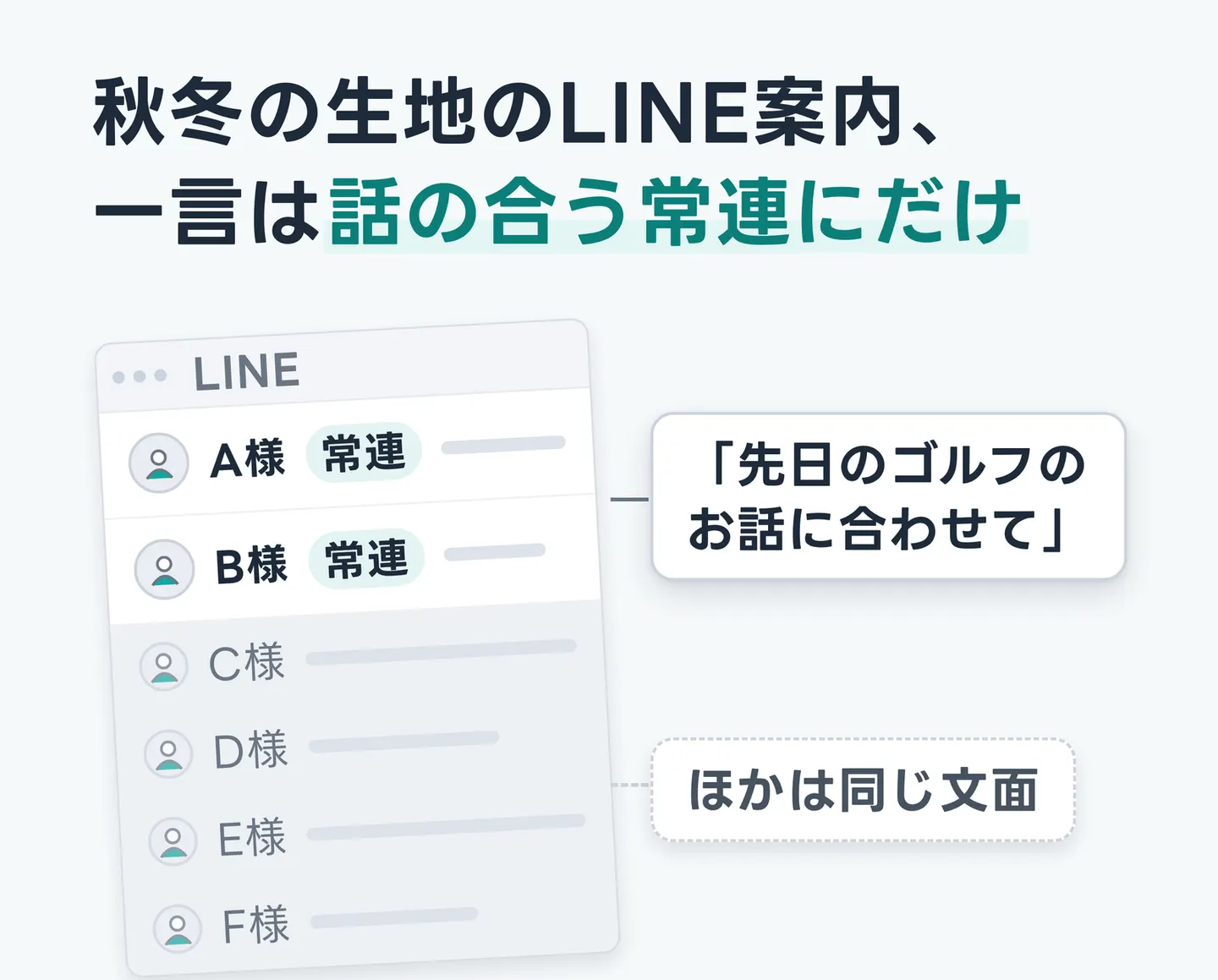 秋冬の生地のLINE案内、一言は話の合う常連にだけ