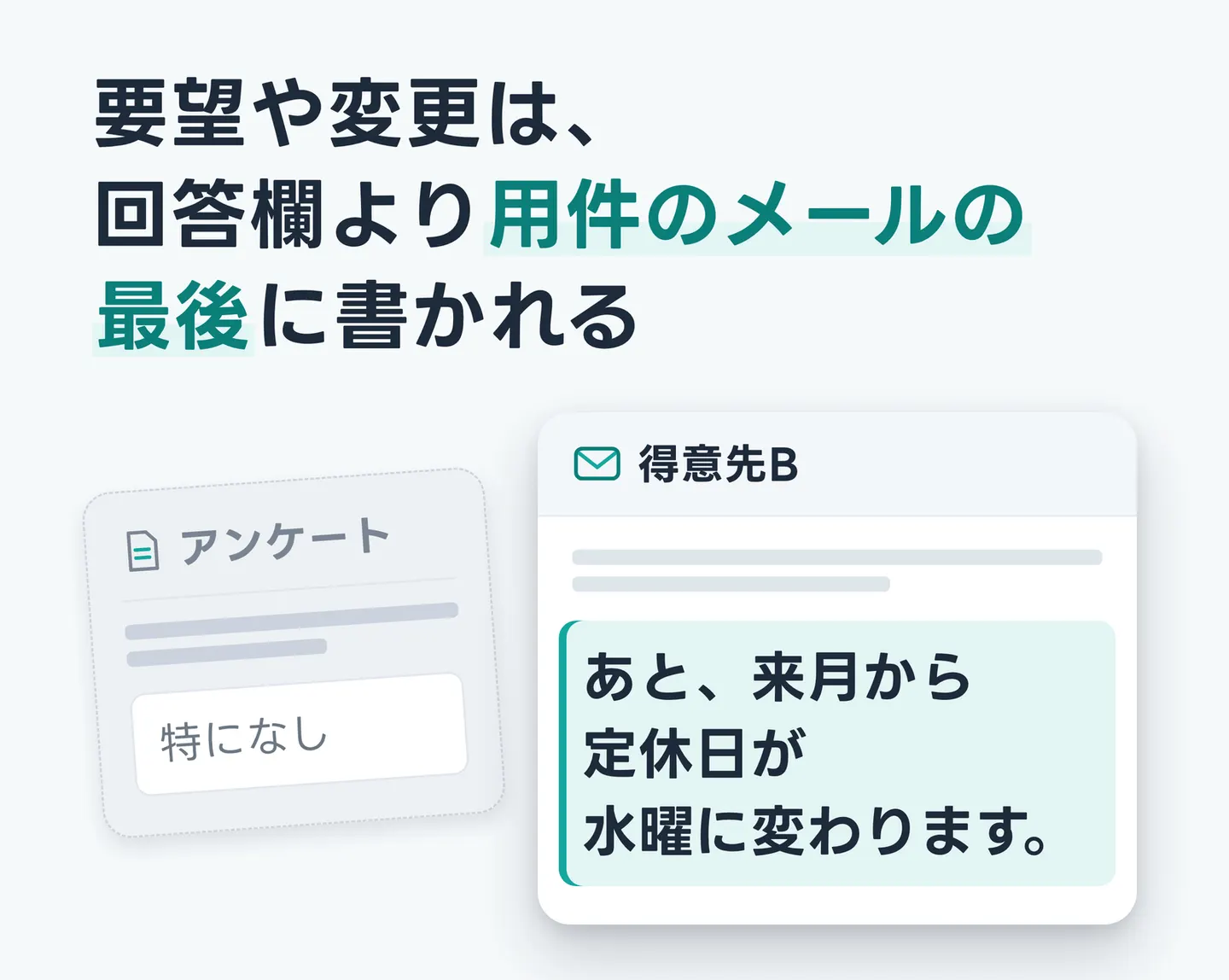 要望や変更は、回答欄より用件のメールの最後に書かれる