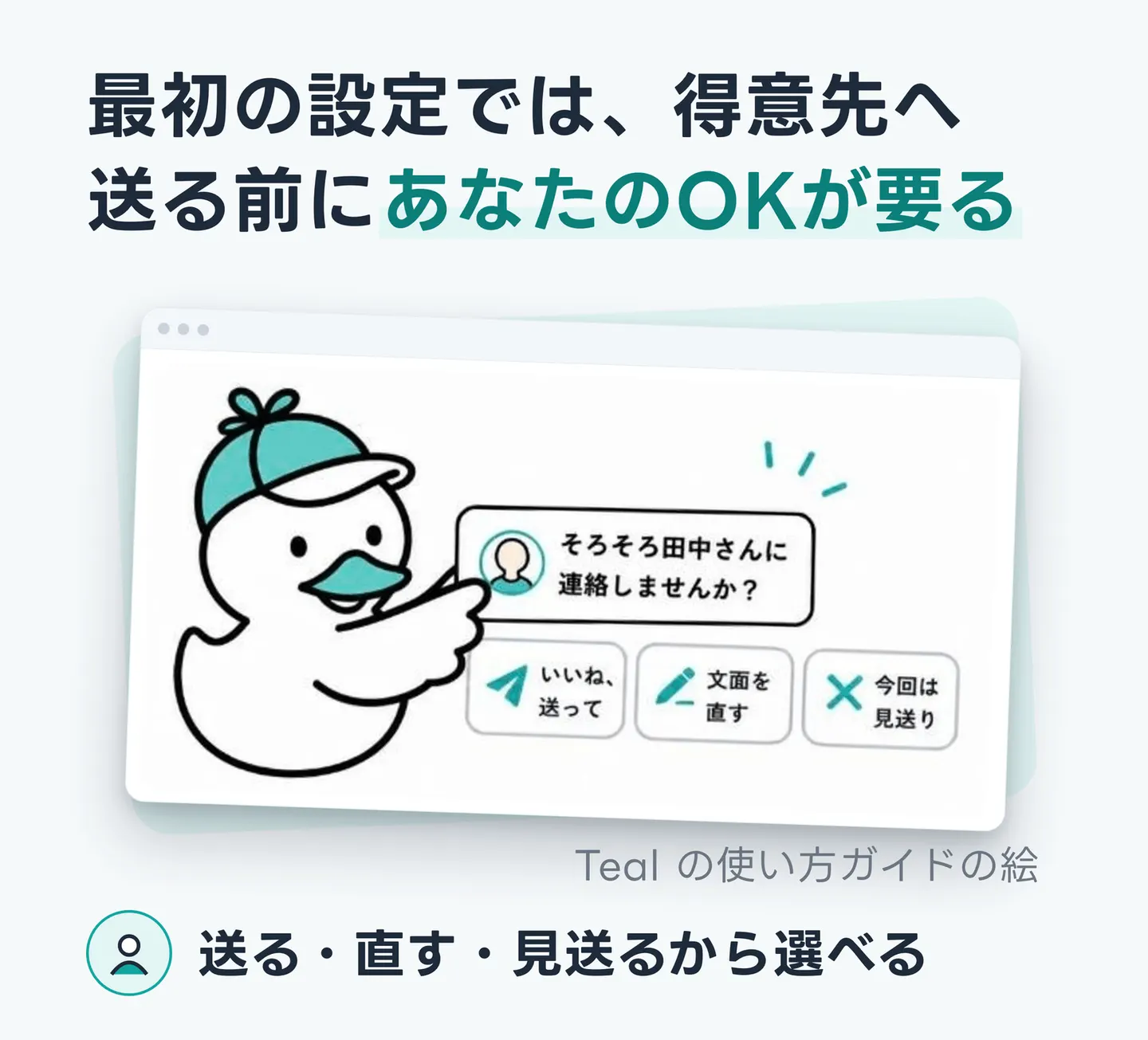 最初の設定では、得意先へ送る前にあなたのOKが要る