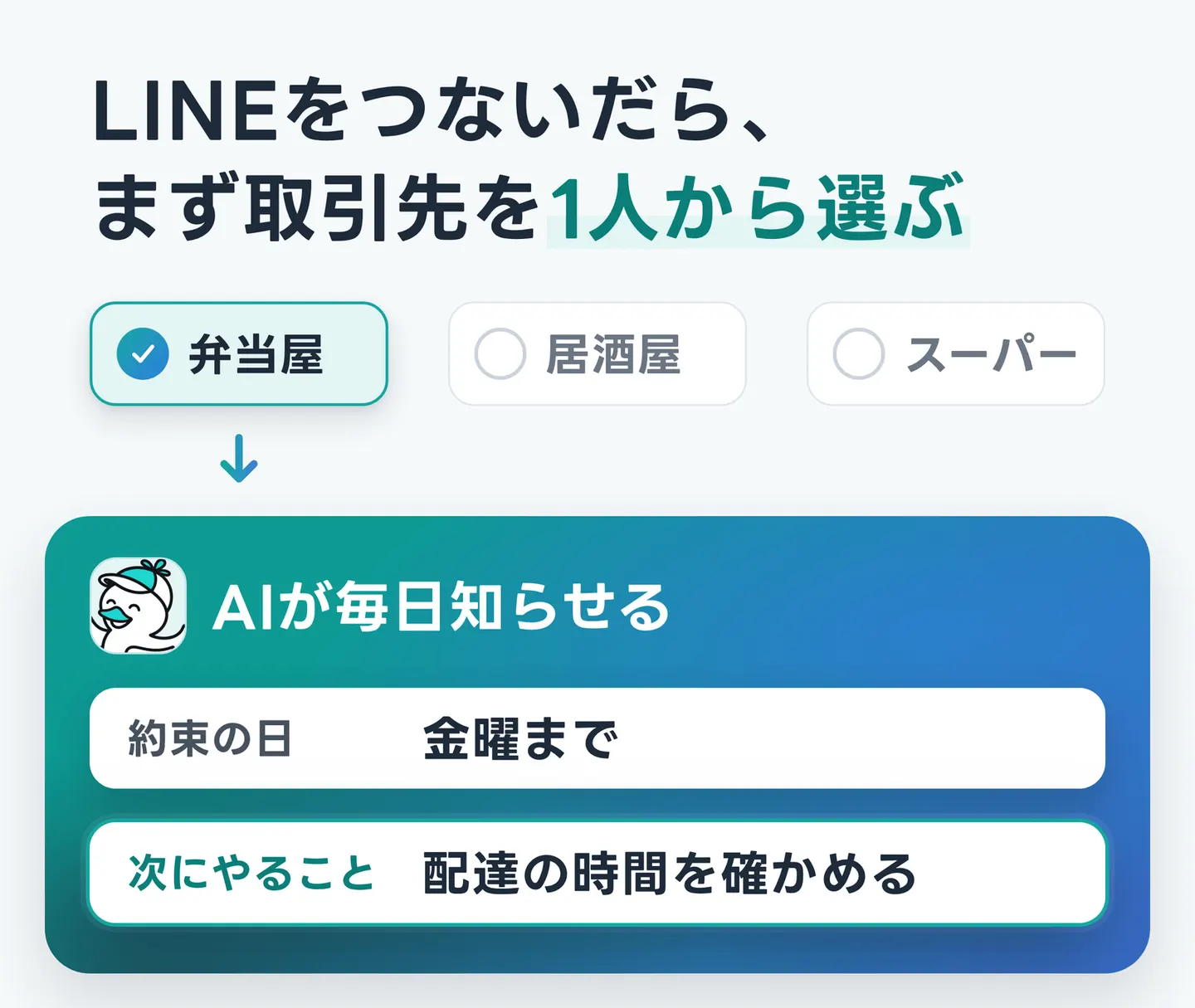 LINEをつないだら、まず取引先を1人から選ぶ
