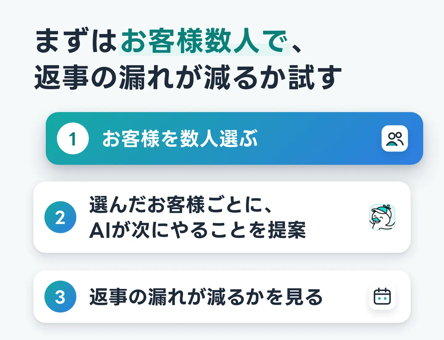 まずはお客様数人で、返事の漏れが減るか試す