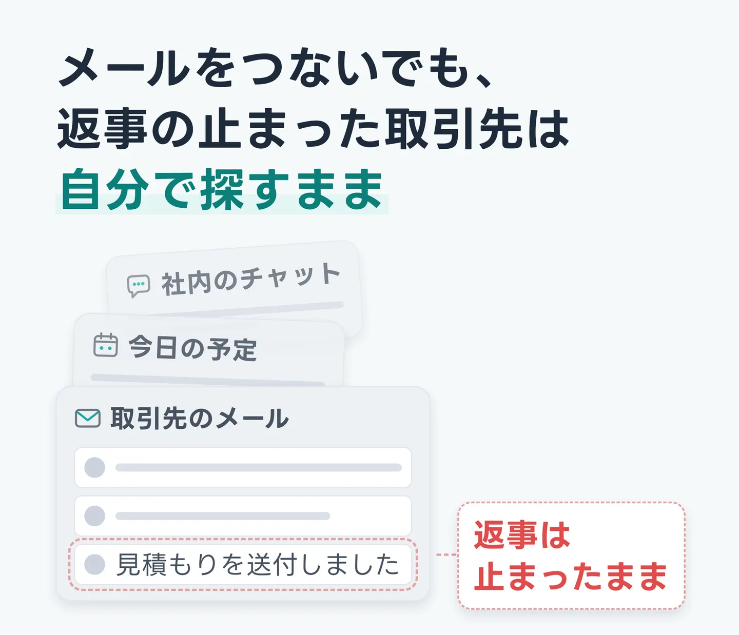 メールをつないでも、返事の止まった取引先は自分で探すまま